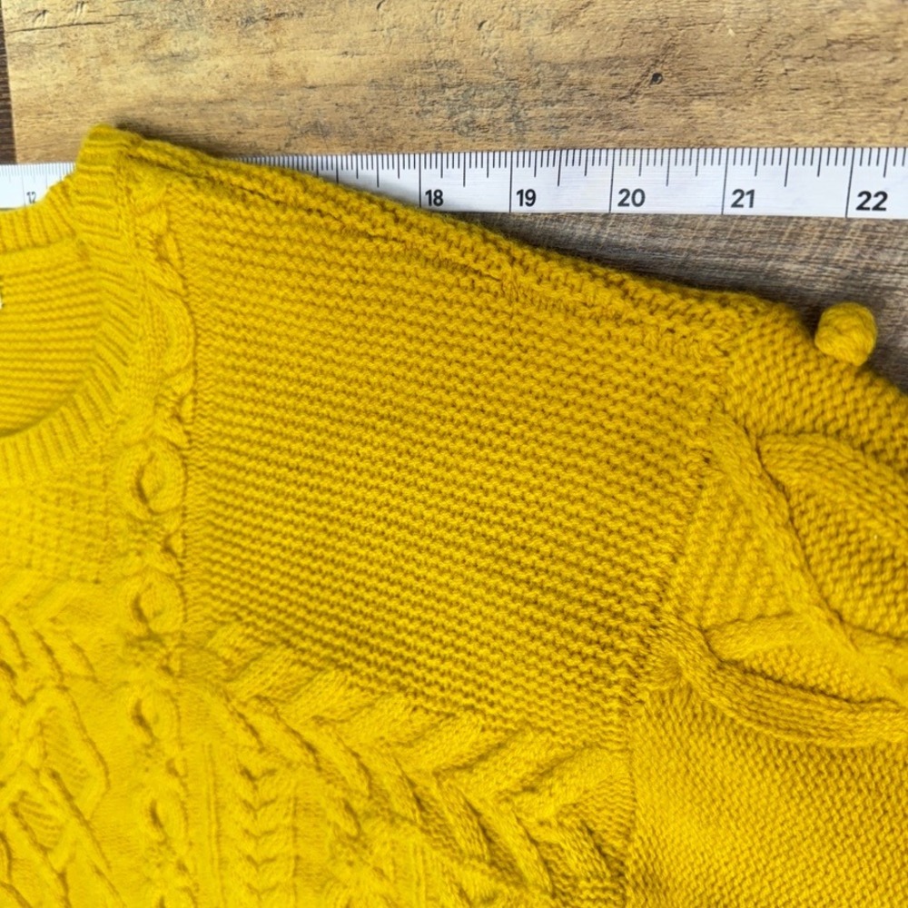 Madewell Merino Wool Cable Knit Pom Pom Sweater Womens M Mustard Yellow Chunky - Picture 5 of 12